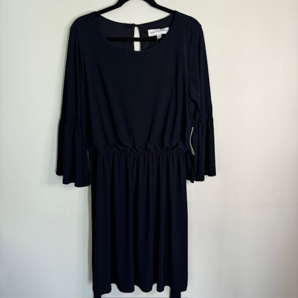 Emma & Michele Navy Blue Long Sleeve Elastic Waist Dress Size Large NEW!!!!